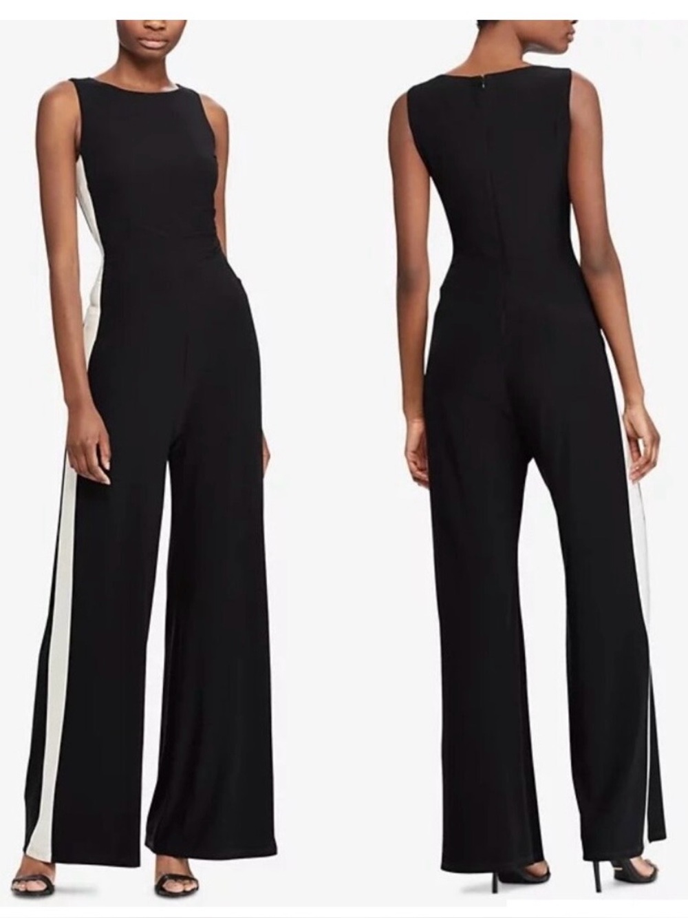 LRL Shah two tone matte jersey black jumpsuit